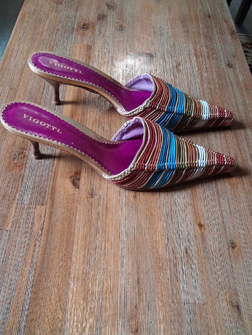 Vintage Vigotti Vero Curio Pointed Toe Leather Mules Kitten Heel - Picture 3 of 7